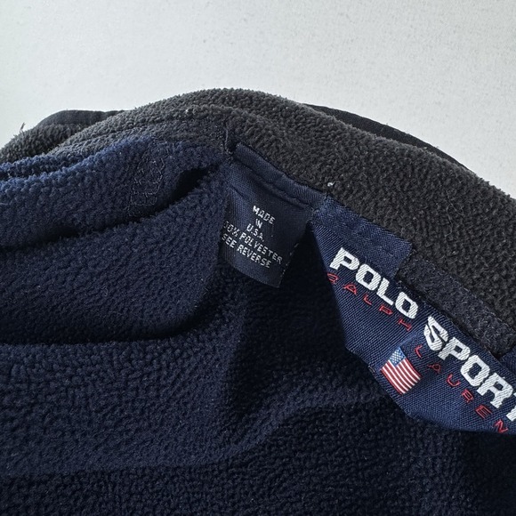 Vtg Polo Sport Ralph Lauren Small Blue Fleece Quarter Zip Cord Hem Pullover - Picture 12 of 12
